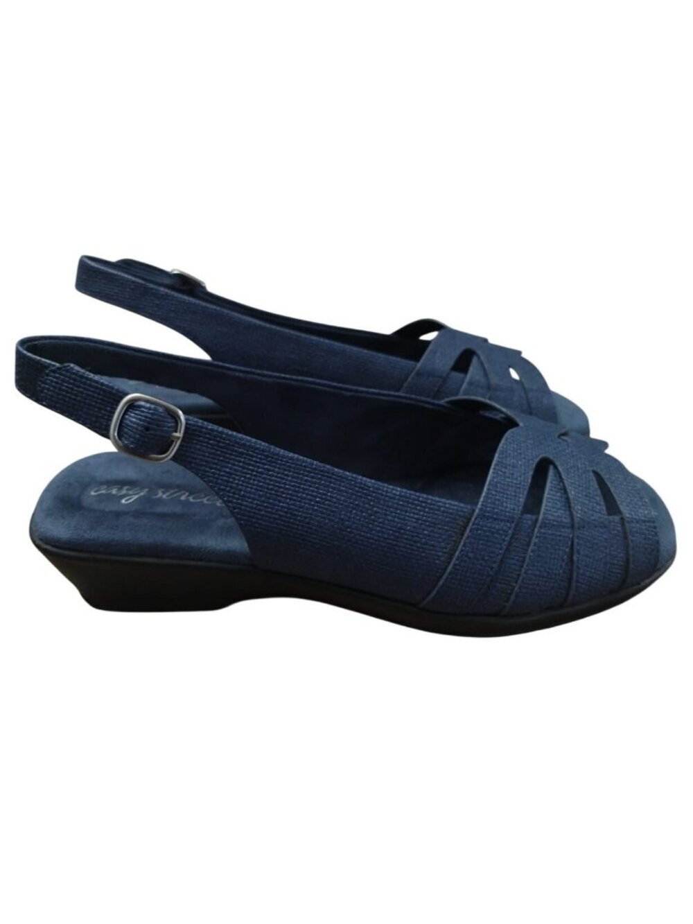 Easy Street Womens Navy Slingback Sandals 8.5M Low Wedge Comfort Shoes New.
